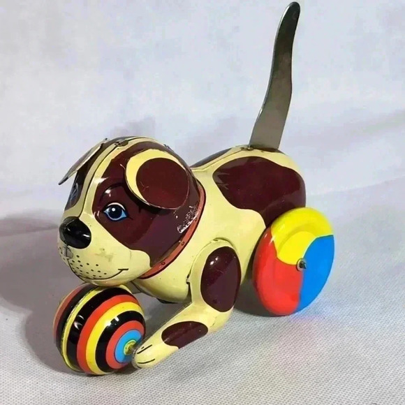 Other - Metal Wind up toy Puppy with Ball press tail down to wind